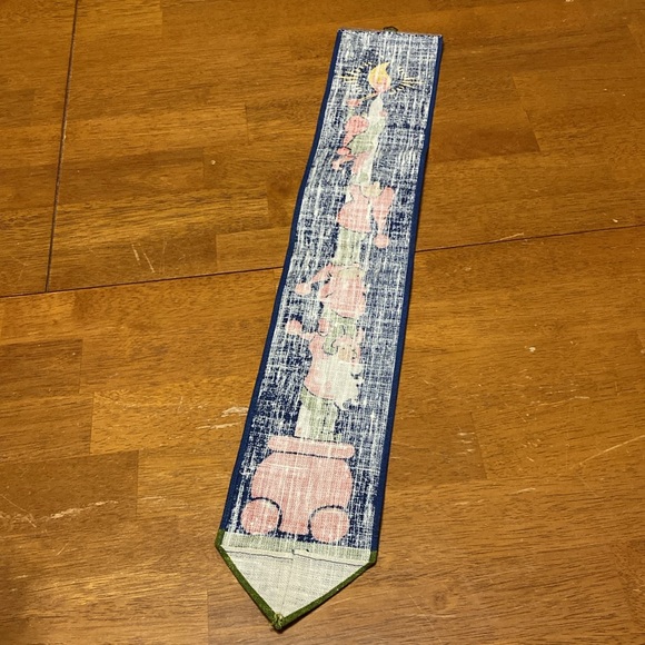 Vintage Christmas Screen Printed Linen Hanging Banner Elves and Candle Pennant - Picture 5 of 7